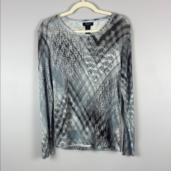 Olsen Europe Gray Monochrome Abstract Long Sleeve Top Size Large - Picture 2 of 11